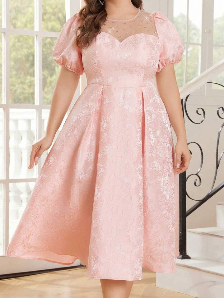 SHEIN Belle Plus Size Women's Pink Cocktail Dress