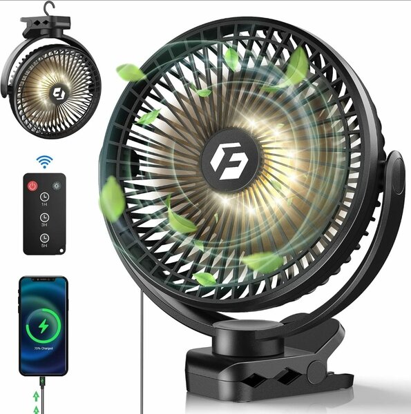 Rechargeable Portable Clip Fan With Light And Remote