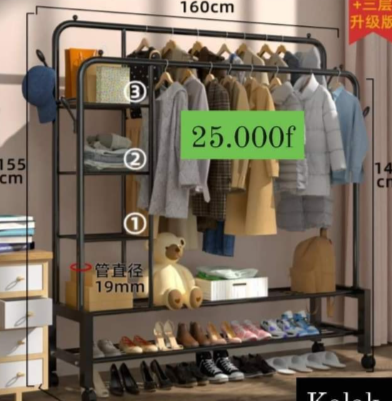 PORTE VÊTEMENTS 2 PÔLE GRAND EN ACIER INOXYDABLE