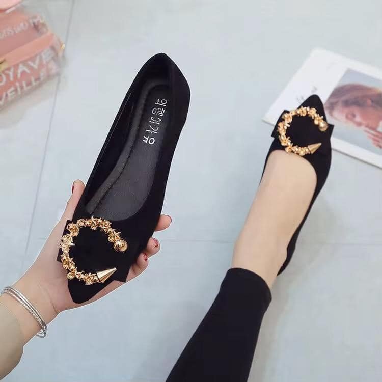 Pointed Toe Women's shoes, Decorative metal, Solid color, Comfortable, Non-slip, Flat sole, Fashionable Casual Loafers