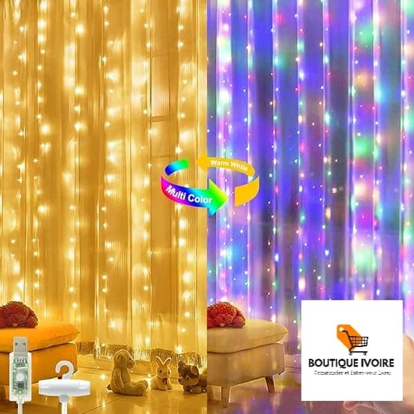 Rideau Lumineux Étanche.  Dimensions 3 Mètres/3 Mètres.