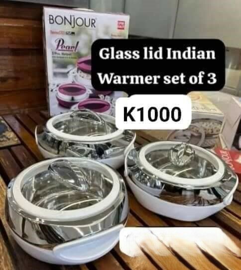 Indian warmer with glass lid, set of 3