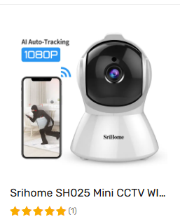 Srihome SH025 Mini CCTV WIFI IP 1080P Indoor Security Camera Smart Home Baby Surveillance With Two Way Audio, AI Humanoid Detection, Night Vision.