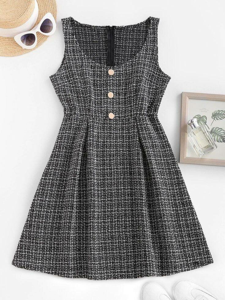 Robe chasuble en tweed noir