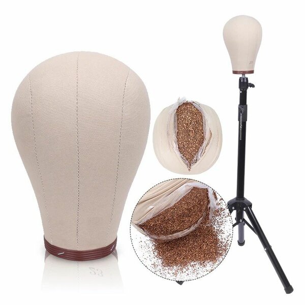 Tête à perruque en toile avec trépied