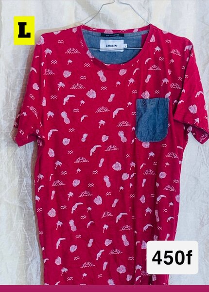 T-shirt rouge motif tropical
