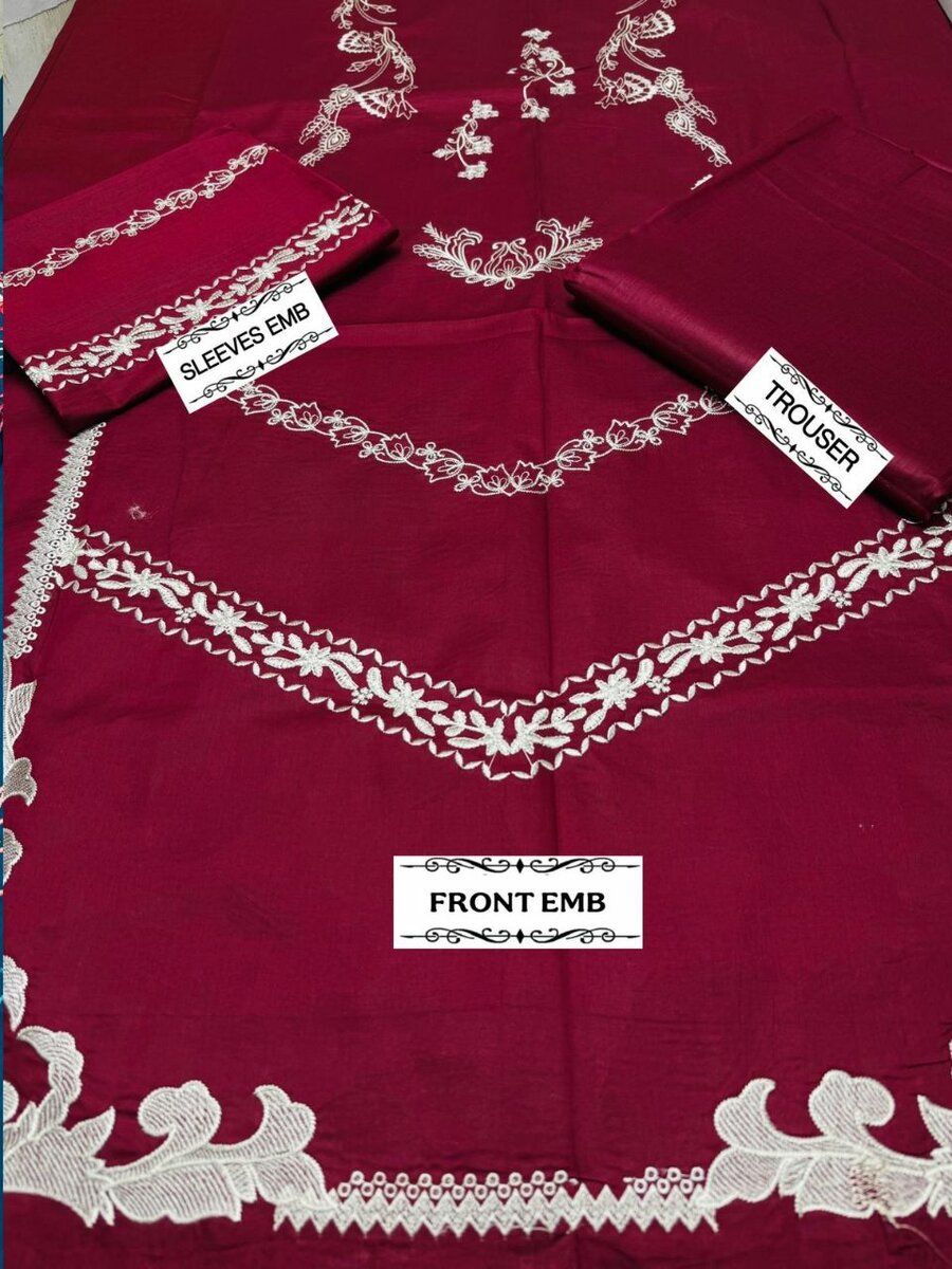 2 pcs women's unstitched Embroidered suit