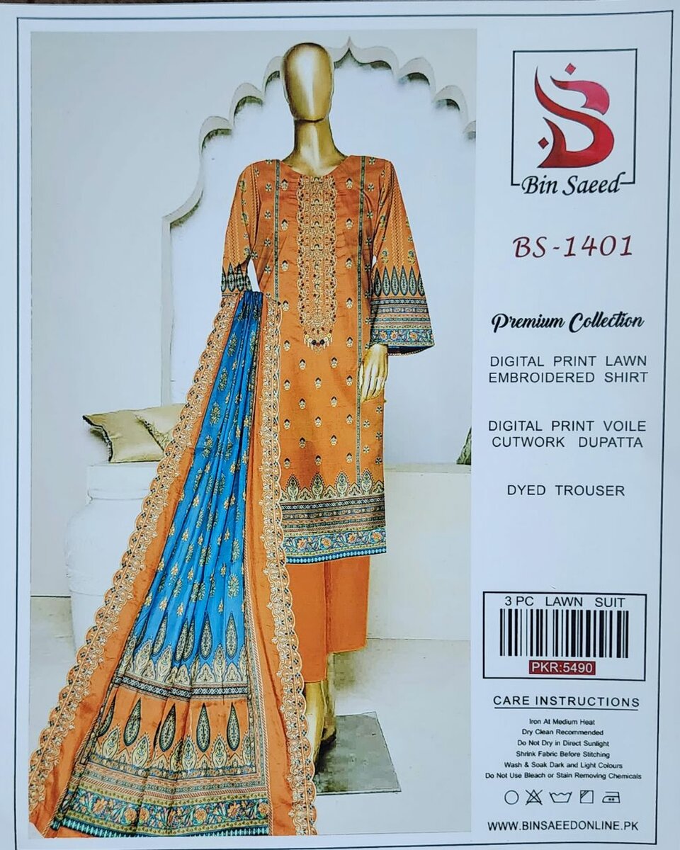 Bin Saeed Embroided 3 Pcs Suit