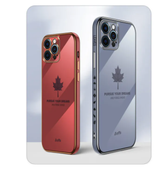 LECOMES for Realme C30 Back Cover with Lanyard Luxury 6D Plating Fancy Maple Leaf Stylish Girls Phone Case Soft Silicone Square Mobile Cases Pouch