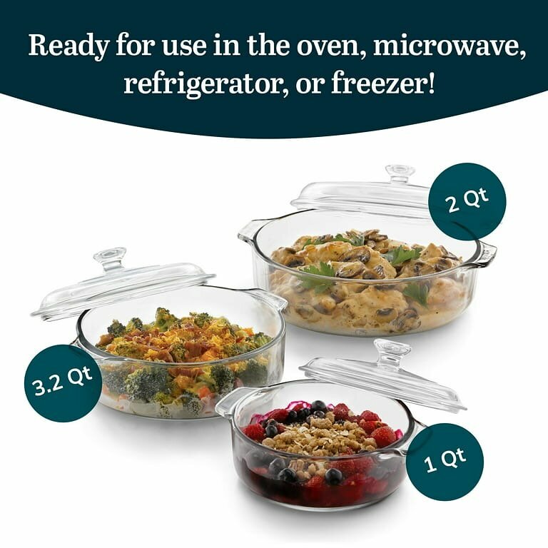 Libbey Baker's Basics 3-Piece Glass Casserole Baking Dish Set with Glass Covers