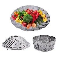 Stainless Steel Foldable Adjustable Fruit And Vegetable Strainer Steamer Basket