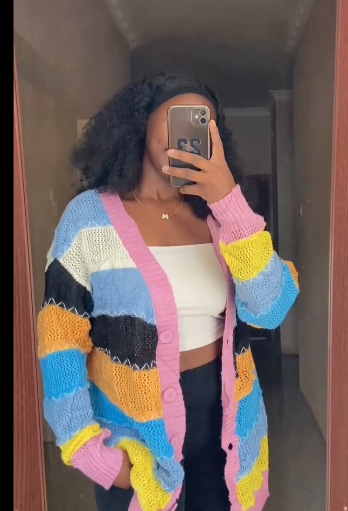 Short knitted Sweater with buttons in multicolor size: M/L