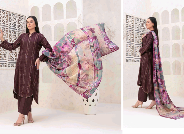 Shahid Tawakkal New Fancy Sitara Leather Peach with Digital Printed Leather Peach Shawl Collection 2024