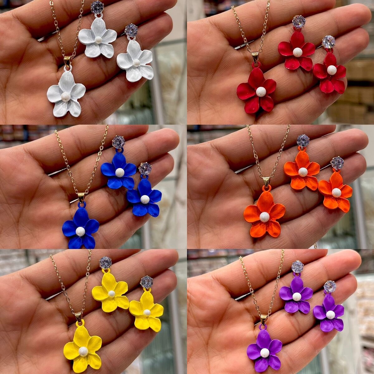 Flower Pendant and Earrings Set