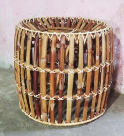 Hand Made Cane Stool & Chairs With Cotton Caution