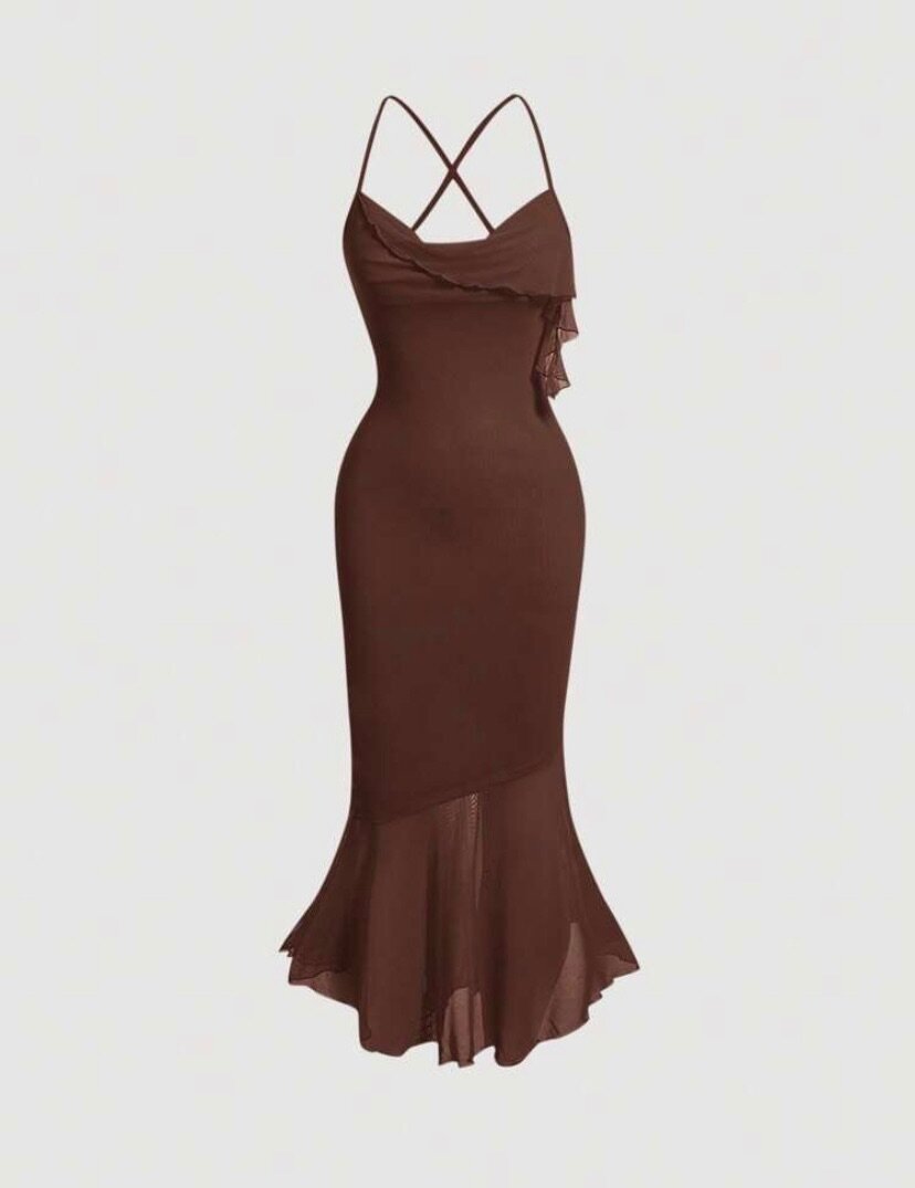 Robe longue sirène marron élégante