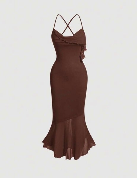 Robe longue sirène marron élégante