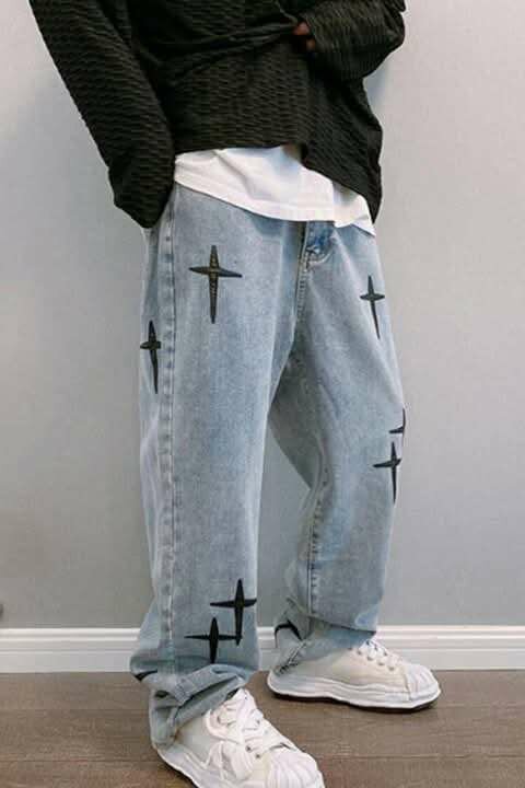 Jeans baggy à imprimés tendance