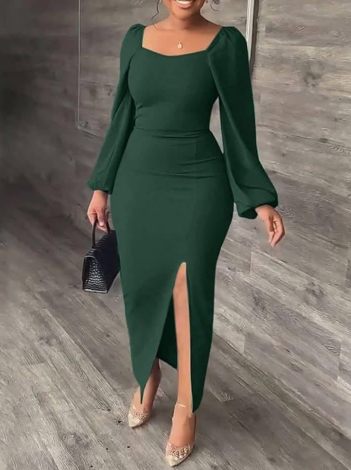 Long sleeves green dress