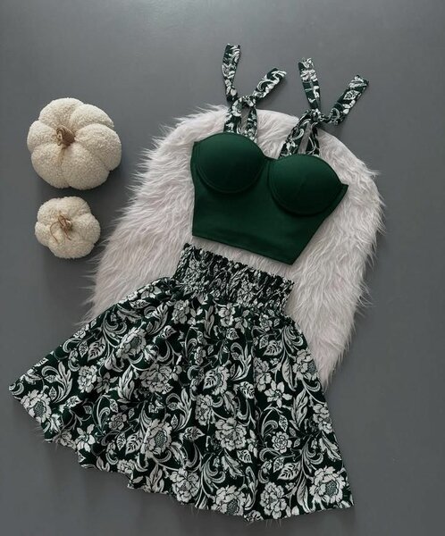Tie-Strap Crop Top and Skirt Set