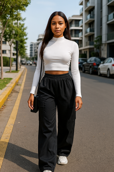 Pantalon cargo femme noir élégant