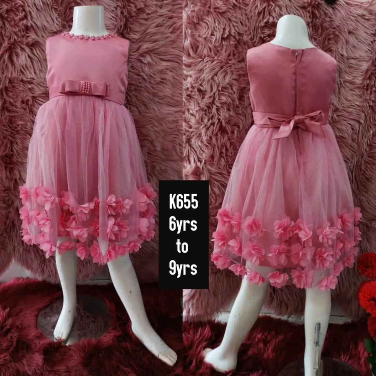 pink sleeveless dress with flowers at the bottom