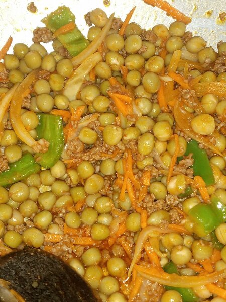 Spaghetti ,petit pois riz cant