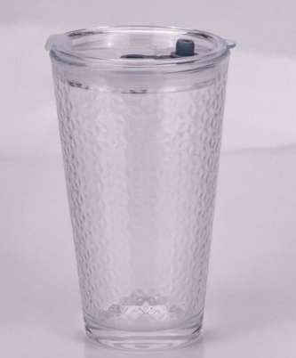 Plain Glass Textured Design Glass Tumbler with Sip and Straw Splash-Proof Lid with Glass Straw