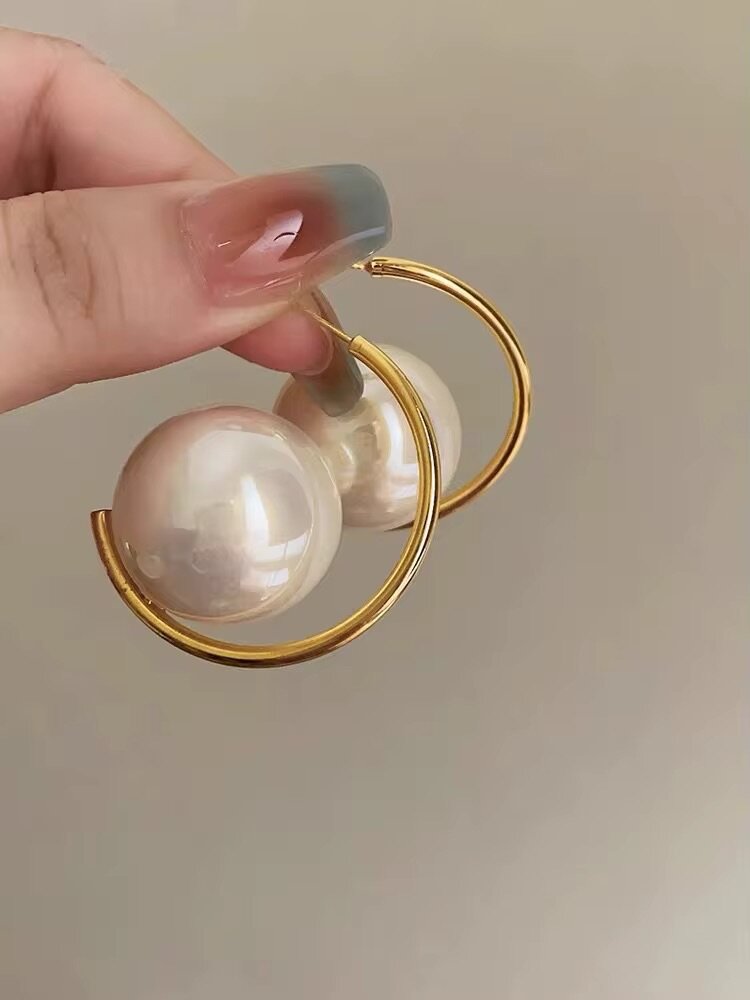 Elegant Pearl Hoop Earrings
