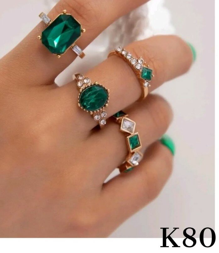 4 pieces, emerald green ring 💍 set