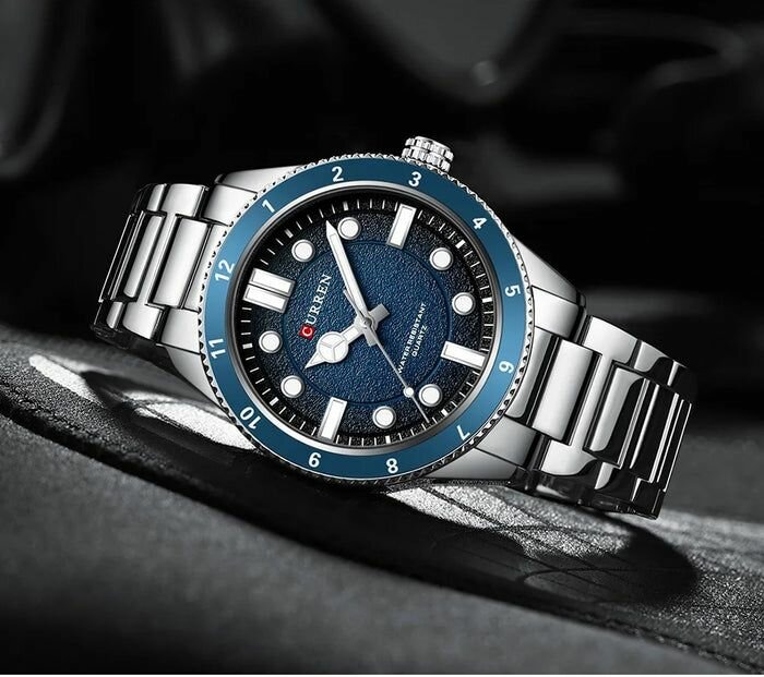 M:8450 Curren Blue Dial silver Stainless Steel Chain Quartz