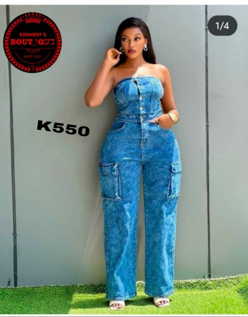 Stylish women's denim jumpsuit blue