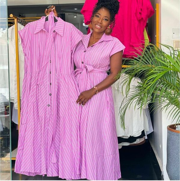 Robe Chemise Rayée Rose Élégante