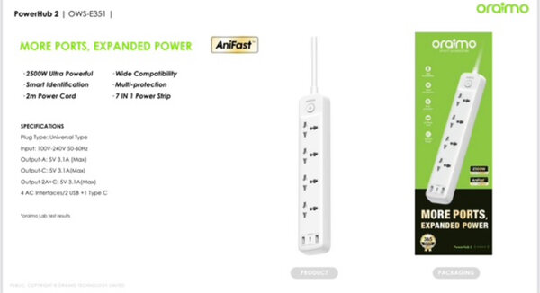 Multiprise 7-en-1 Oraimo