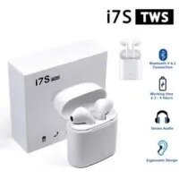 i7s Double Wireless Bluetooth Hand Free with Power Bank Stereo Earphones - White bluetooth ear phone