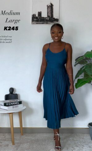 Blue dress, pleated skirt