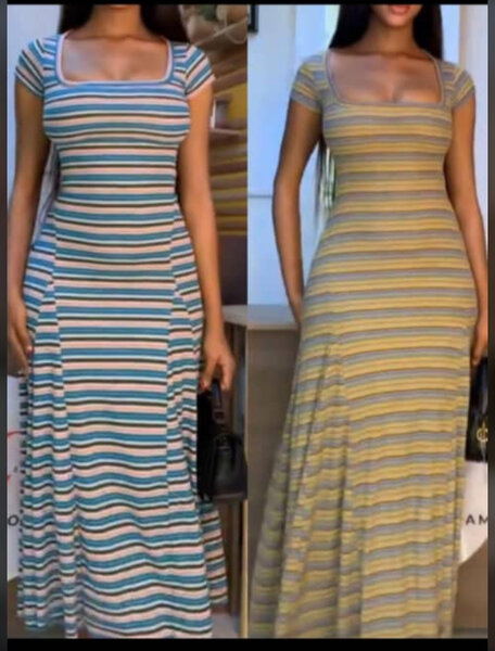 Robe longue moulante à rayures