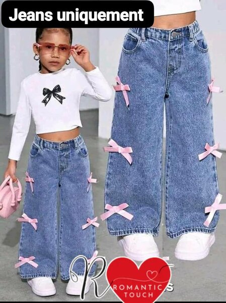 Jeans Fille Nœuds Roses