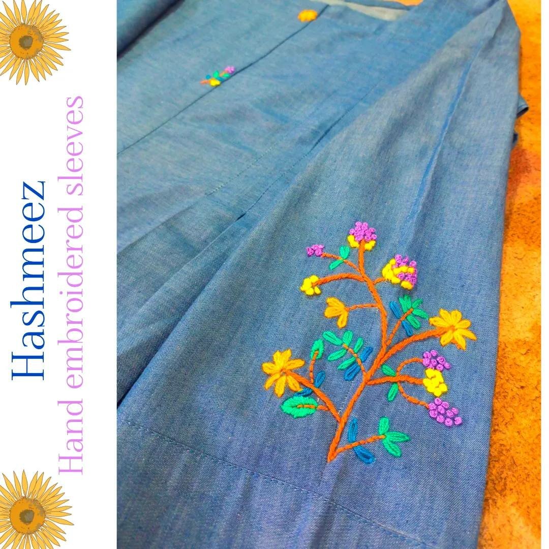 Denim shirt with colorful hand embroidery