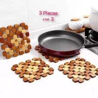 3 Pcs TEA MAT Wood Coaster Mat Hot Pot Holder Dishes Pans Bowl Heavy Duty Table Placemat Tableware Kitchen Decor Octagon