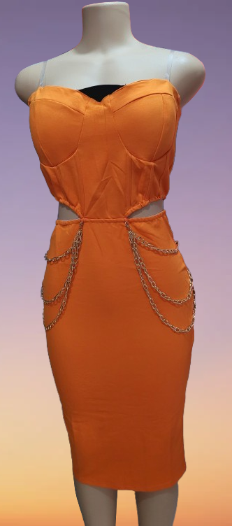 Robe Orange Échancrée à Chaînes