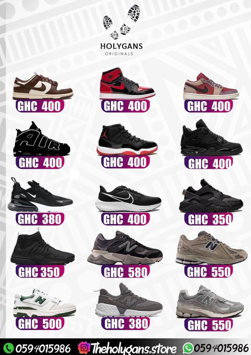 HOLYGANS ORIGINALS PRICE LIST