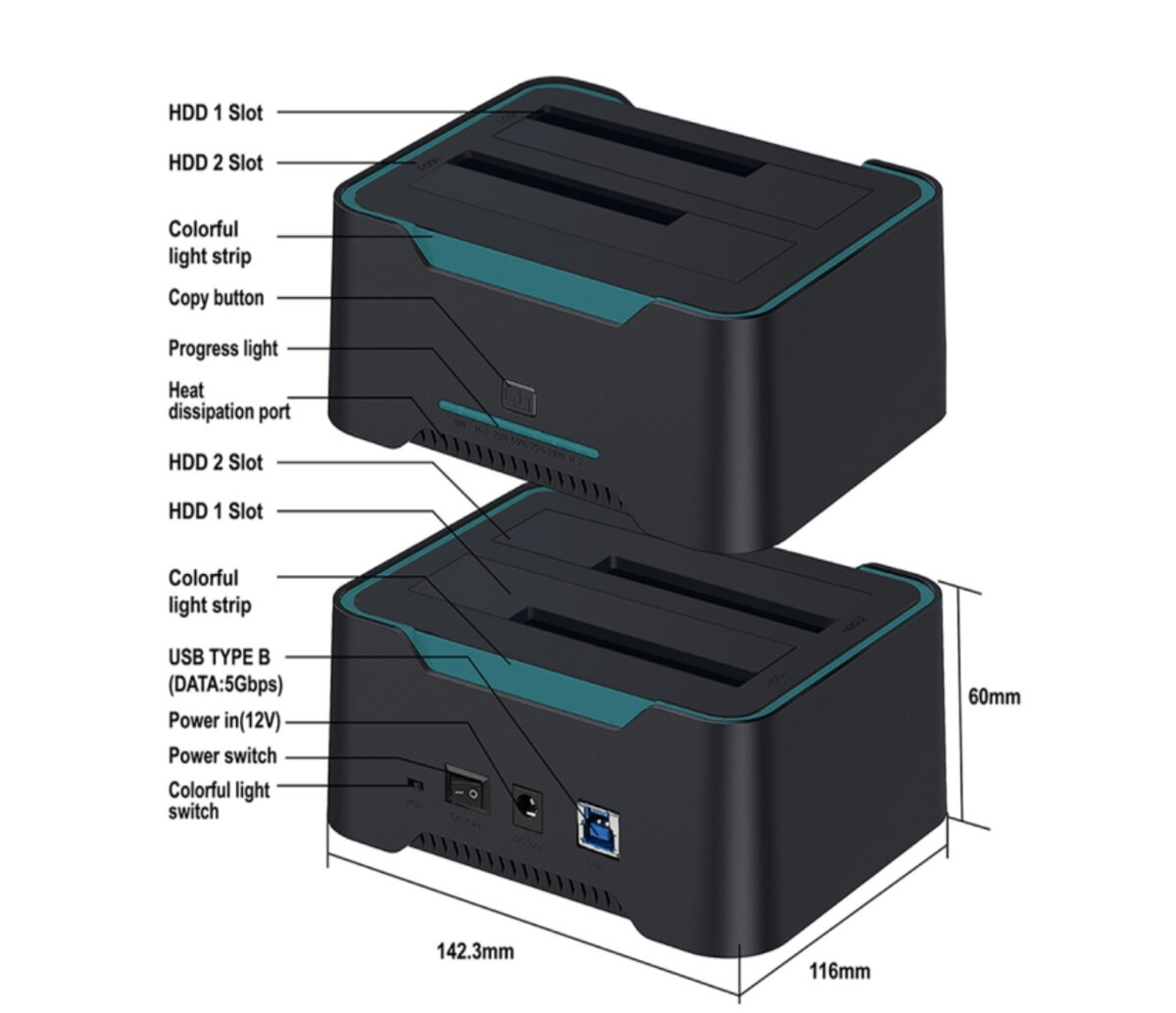 Station d'accueil double disque HDD SATA
