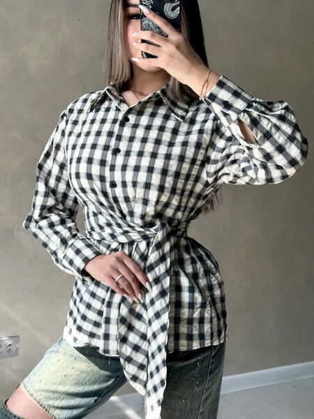 Рубашки в клетку с завязкой на поясе