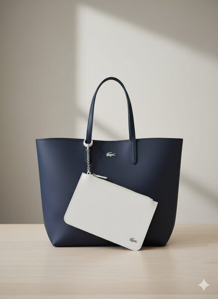 Cabas en cuir bleu avec pochette