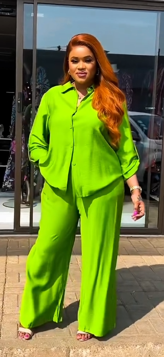 Women's shirt and pants set in bright green color