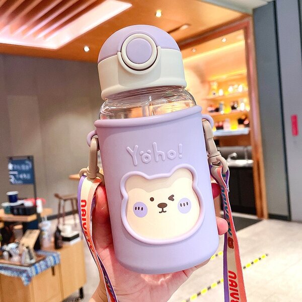 620ml kids water bottle with silicone straw