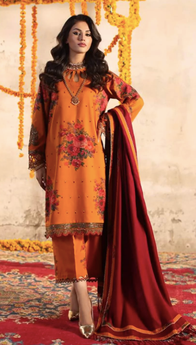 Miraas - Unstitched Embroidered Acrylic Viscose with Dyed Wool Shawl