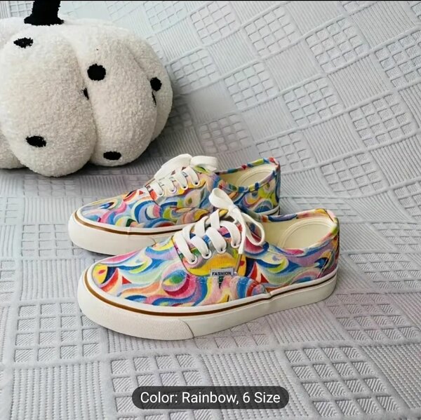 Women's Canvas Sneakers, Rainbow Graffiti Pattern