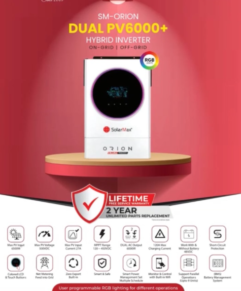 SolarMax SM-AUREON DUAL PV 6W+ hybrid inverter, NETWORK and STANDALONE, RGB display, 6 kW, 2 years warranty